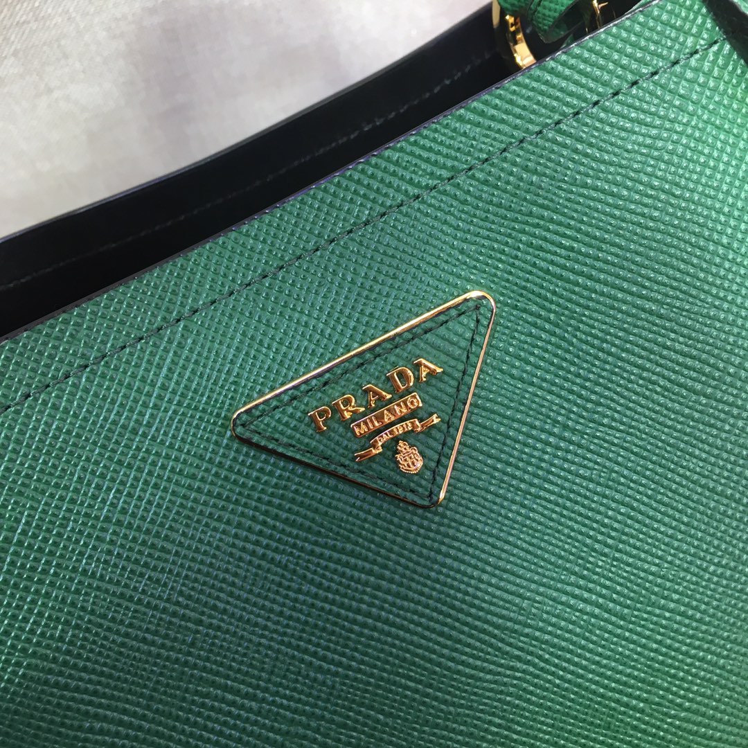 Prada Medium Panier Saffiano Leather Bag Green/Black 1BA212